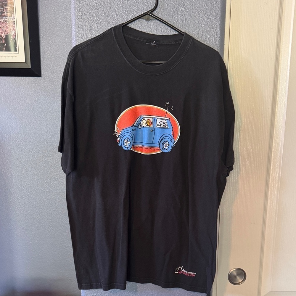 Men's Black North American Motoring Group Graphic Tee with Blue Car Design